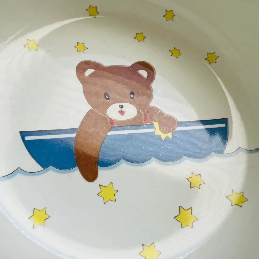 MIKASA CC002 Catch A Star Brown Teddy Bear Blue Boat Red Trim Child's Bowl